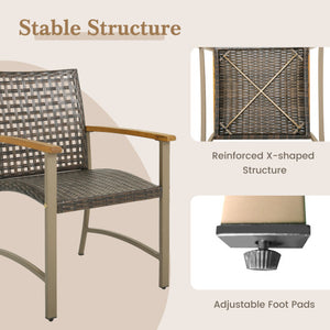 Set of 4 Patio Rattan Dining Chairs with Acacia Wood Armrests-Set of 4