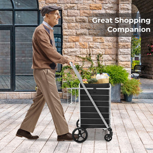 Folding Shopping Cart with Waterproof Liner Wheels and Basket-Silver