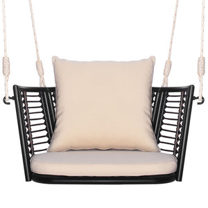 Single Person Hanging Seat with Woven Rattan Backrest for Backyard