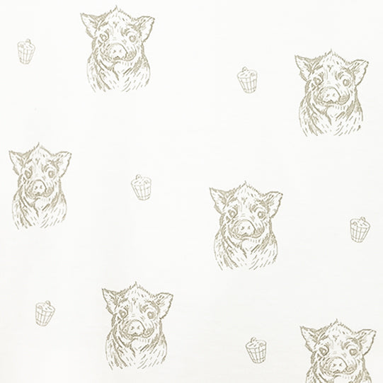 Zipper Footie - Sketched Piglet on White  100% Pima Cotton by Feather Baby