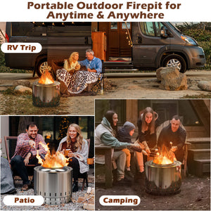 Smokeless Stainless Steel Fire Pit with Ash Pan for Yard Camping-Silver