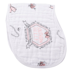 Gift Set: Southern Belle Baby Muslin Swaddle Blanket and Burp Cloth/Bib Combo by Little Hometown