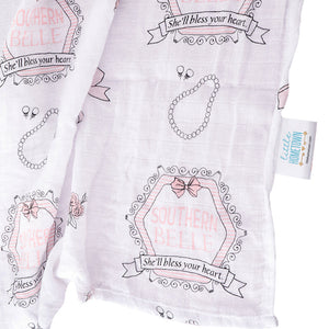 Gift Set: Southern Belle Baby Muslin Swaddle Blanket and Burp Cloth/Bib Combo by Little Hometown