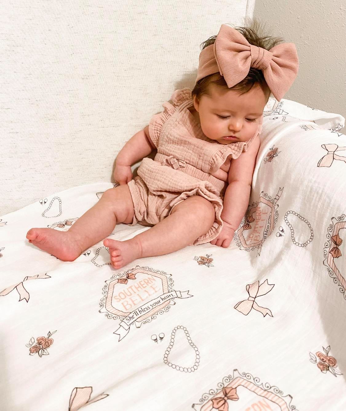 Gift Set: Southern Belle Baby Muslin Swaddle Blanket and Burp Cloth/Bib Combo by Little Hometown