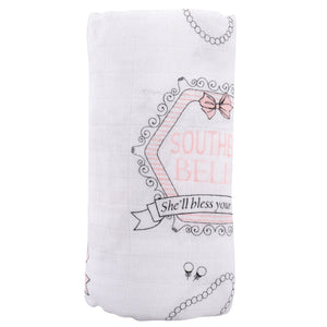 Gift Set: Southern Belle Baby Muslin Swaddle Blanket and Burp Cloth/Bib Combo by Little Hometown