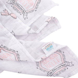 Gift Set: Southern Belle Baby Muslin Swaddle Blanket and Burp Cloth/Bib Combo by Little Hometown
