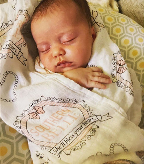 Gift Set: Southern Belle Baby Muslin Swaddle Blanket and Burp Cloth/Bib Combo by Little Hometown