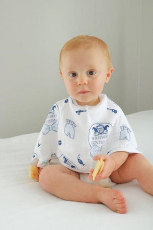 Gift Set: Southern Gentleman Baby Muslin Swaddle Blanket and Burp Cloth/Bib Combo by Little Hometown