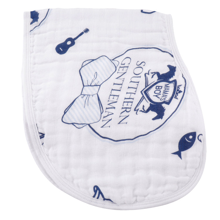 Gift Set: Southern Gentleman Baby Muslin Swaddle Blanket and Burp Cloth/Bib Combo by Little Hometown