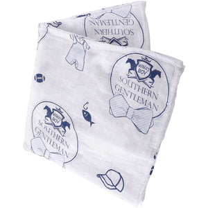 Gift Set: Southern Gentleman Baby Muslin Swaddle Blanket and Burp Cloth/Bib Combo by Little Hometown