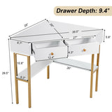 Space Saving Corner Computer Desk with 2 Large Drawers and Storage Shelf-White