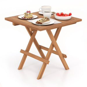 Square Patio Folding Table Teak Wood with Slatted Tabletop Portable for Picnic