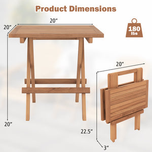 Square Patio Folding Table Teak Wood with Slatted Tabletop Portable for Picnic