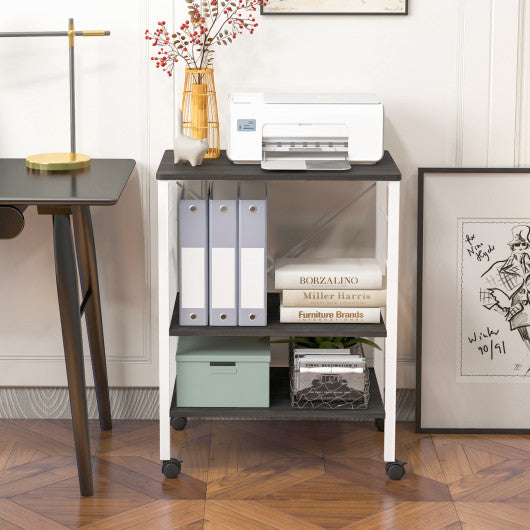 3-Tier Kitchen Baker's Rack Microwave Oven Storage Cart with Hooks-Deep Brown