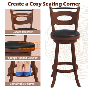 2 Pieces 24/29 inch Swivel Bar Stools with Curved Backrest and Seat Cushions-29 inches