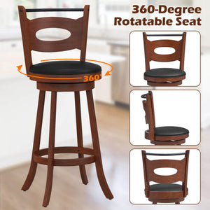 2 Pieces 24/29 inch Swivel Bar Stools with Curved Backrest and Seat Cushions-29 inches