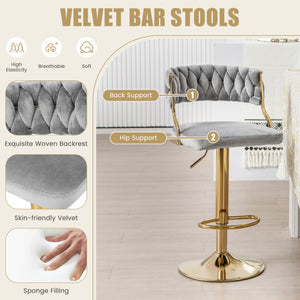 Swivel Barstool with Woven Back Set of 2 for Kitchen Island Cafe-Gray