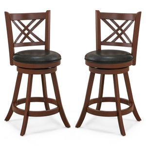 360° Swivel Upholstered Barstools Set of 2 with Back and Footrest-24 inches