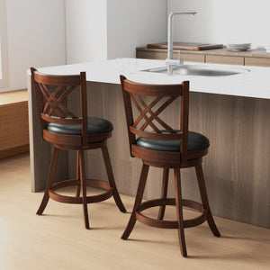 360° Swivel Upholstered Barstools Set of 2 with Back and Footrest-24 inches