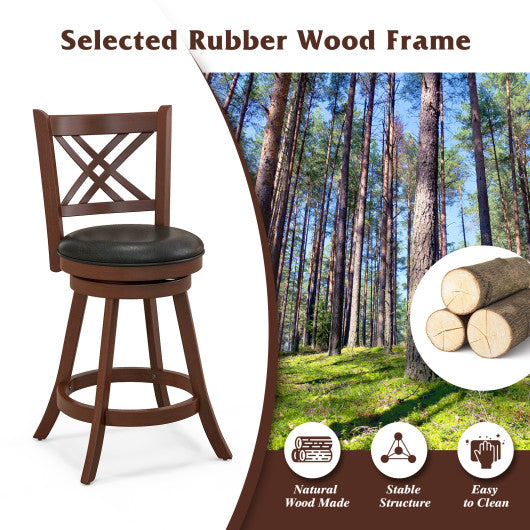 360° Swivel Upholstered Barstools Set of 2 with Back and Footrest-24 inches
