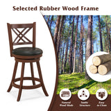 360° Swivel Upholstered Barstools Set of 2 with Back and Footrest-24 inches