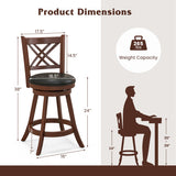 360° Swivel Upholstered Barstools Set of 2 with Back and Footrest-24 inches