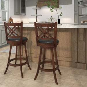 360° Swivel Upholstered Barstools Set of 2 with Back and Footrest-29 inches