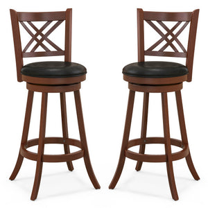 360° Swivel Upholstered Barstools Set of 2 with Back and Footrest-29 inches