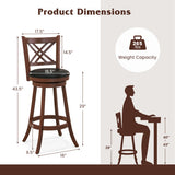 360° Swivel Upholstered Barstools Set of 2 with Back and Footrest-29 inches
