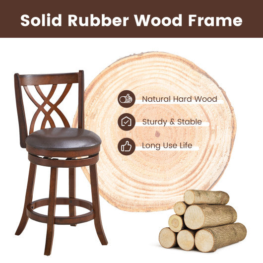 360° Swivel Counter Height Chairs with PU Leather Cushioned Seat and Footrests-26 inches