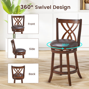360° Swivel Counter Height Chairs with PU Leather Cushioned Seat and Footrests-26 inches
