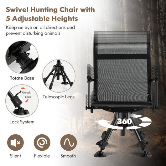 Folding Swivel Patio Chair with 4 Adjustable Leg-Black