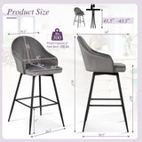 2 Pieces 29.5 Inch Pub Height Swivel Velvet Bar Stools with Metal Legs-Gray