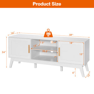 TV Stand Entertainment Media Console with 2 Rattan Cabinets and Open Shelves-White