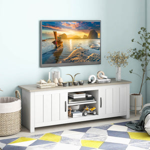 TV Stand with 2 Cabinets and Open Shelves for TVs up to 65 Inch-Natural