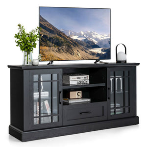 TV Stand for TVs up to 70  with Glass Doors Cubbies and Drawer-Black