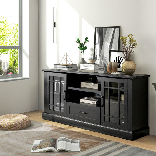 TV Stand for TVs up to 70  with Glass Doors Cubbies and Drawer-Black