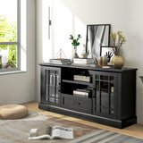 TV Stand for TVs up to 70  with Glass Doors Cubbies and Drawer-Black