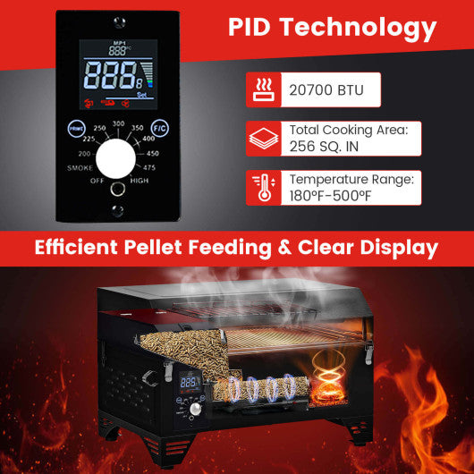 Outdoor Portable Tabletop Pellet Grill and Smoker with Digital Control System for BBQ-Black
