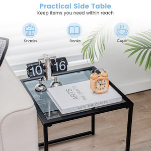 Tempered Glass Side Table with Metal Frame for Indoor and Outdoor