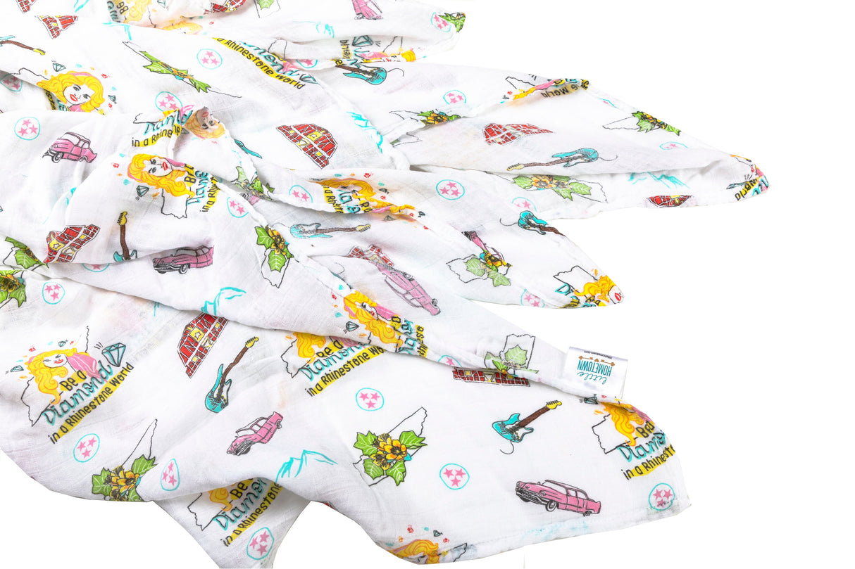 Gift Set: Tennessee Baby Muslin Swaddle Blanket and Burp Cloth/Bib Combo (Floral) by Little Hometown