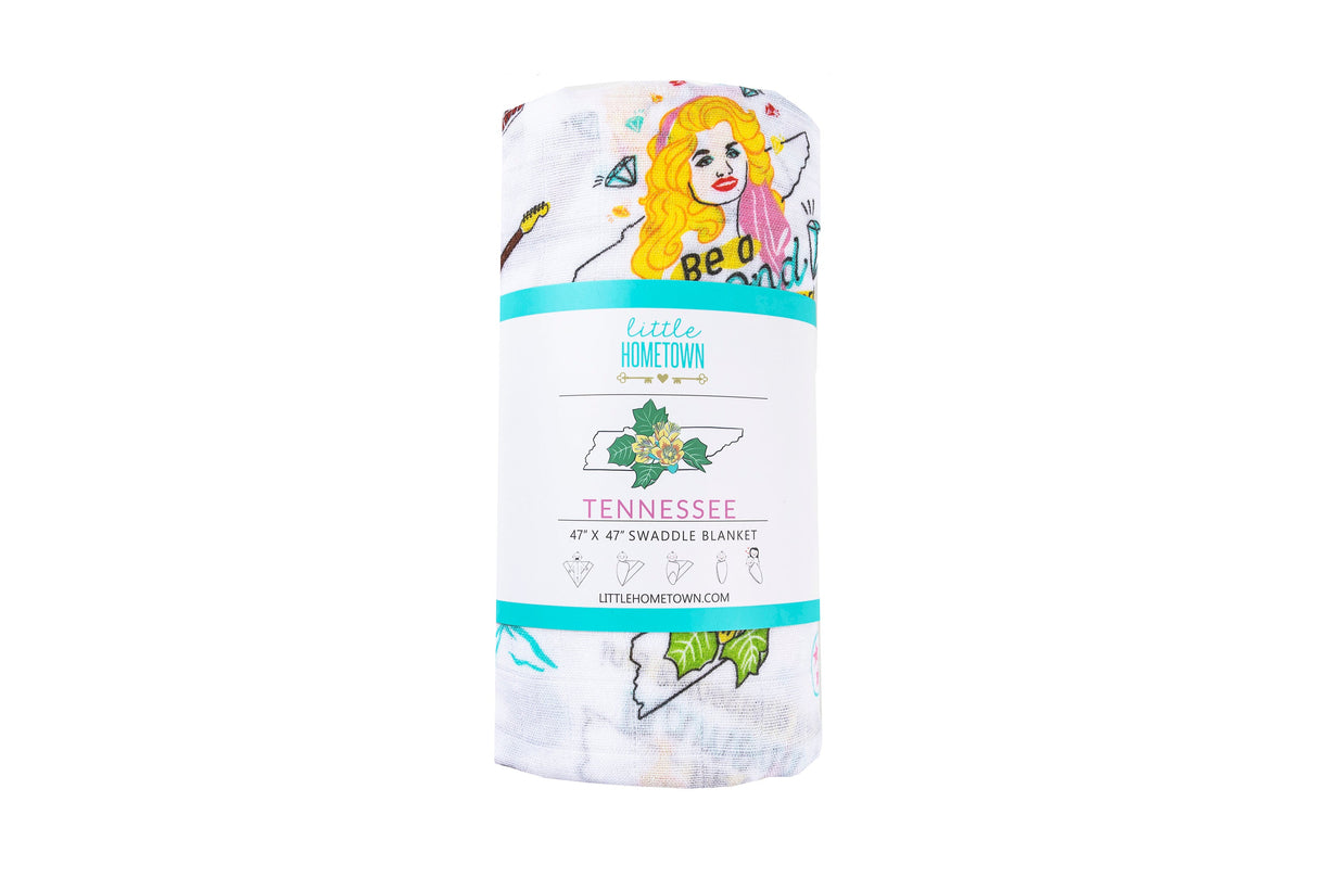 Gift Set: Tennessee Baby Muslin Swaddle Blanket and Burp Cloth/Bib Combo (Floral) by Little Hometown