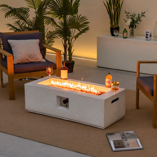 42 Inch 50 000 BTU Rectangle Terrazzo Fire Pit Table with PVC Cover-White