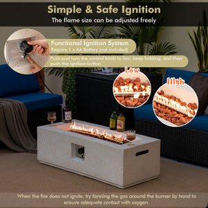 42 Inch 50 000 BTU Rectangle Terrazzo Fire Pit Table with PVC Cover-White