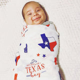 Gift Set: Texas Baby Boy Muslin Swaddle Blanket and Burp Cloth/Bib Combo by Little Hometown