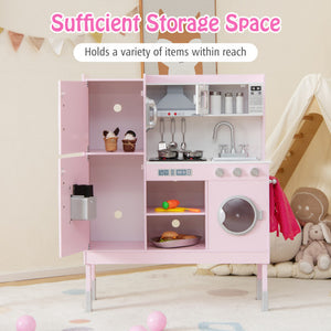 Pretend Play Kitchen for Kids with 16 Pieces Accessories-Pink