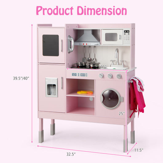 Pretend Play Kitchen for Kids with 16 Pieces Accessories-Pink