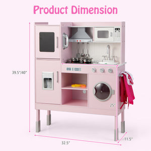 Pretend Play Kitchen for Kids with 16 Pieces Accessories-Pink