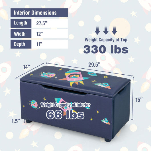 Kids Wooden Upholstered Toy Storage Box with Removable Lid-Navy