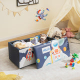 Kids Wooden Upholstered Toy Storage Box with Removable Lid-Blue